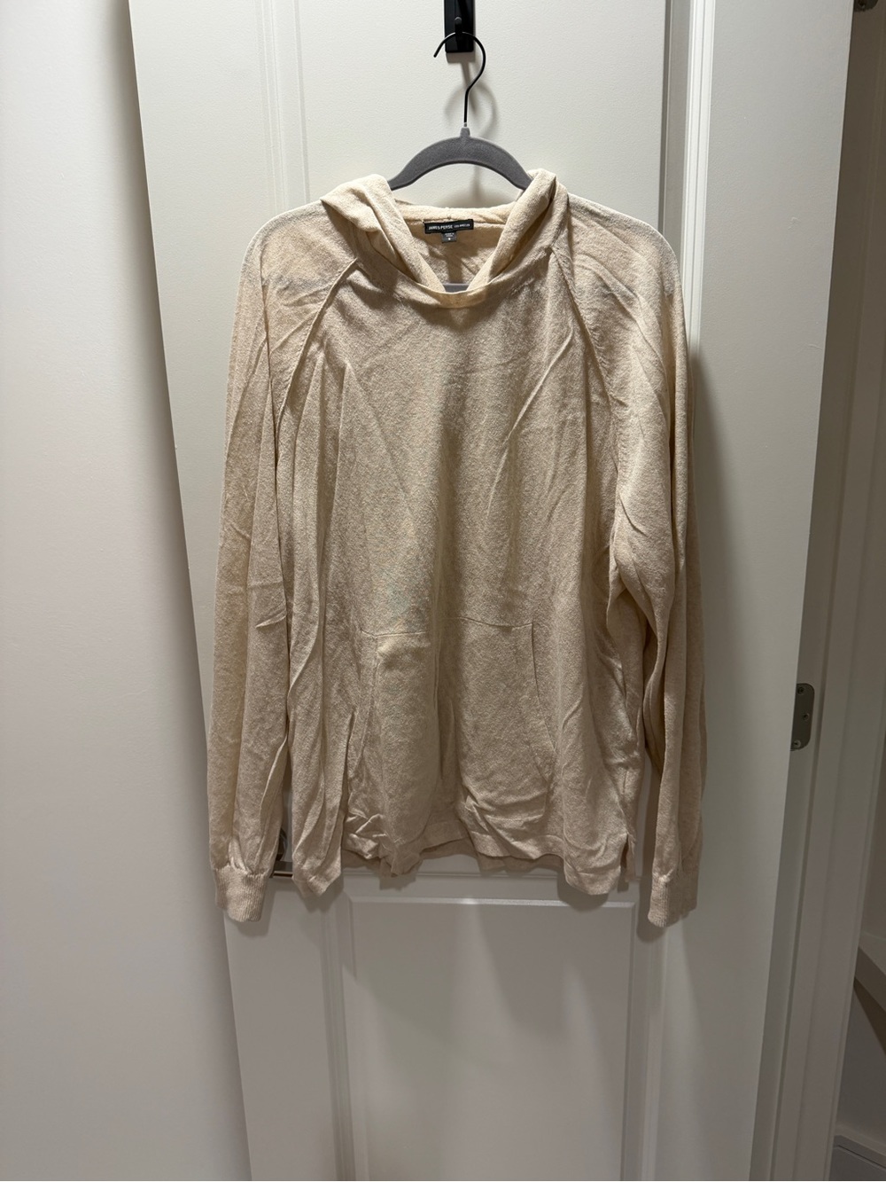 James Perse Men's Cream Crewneck Hooded Sweater